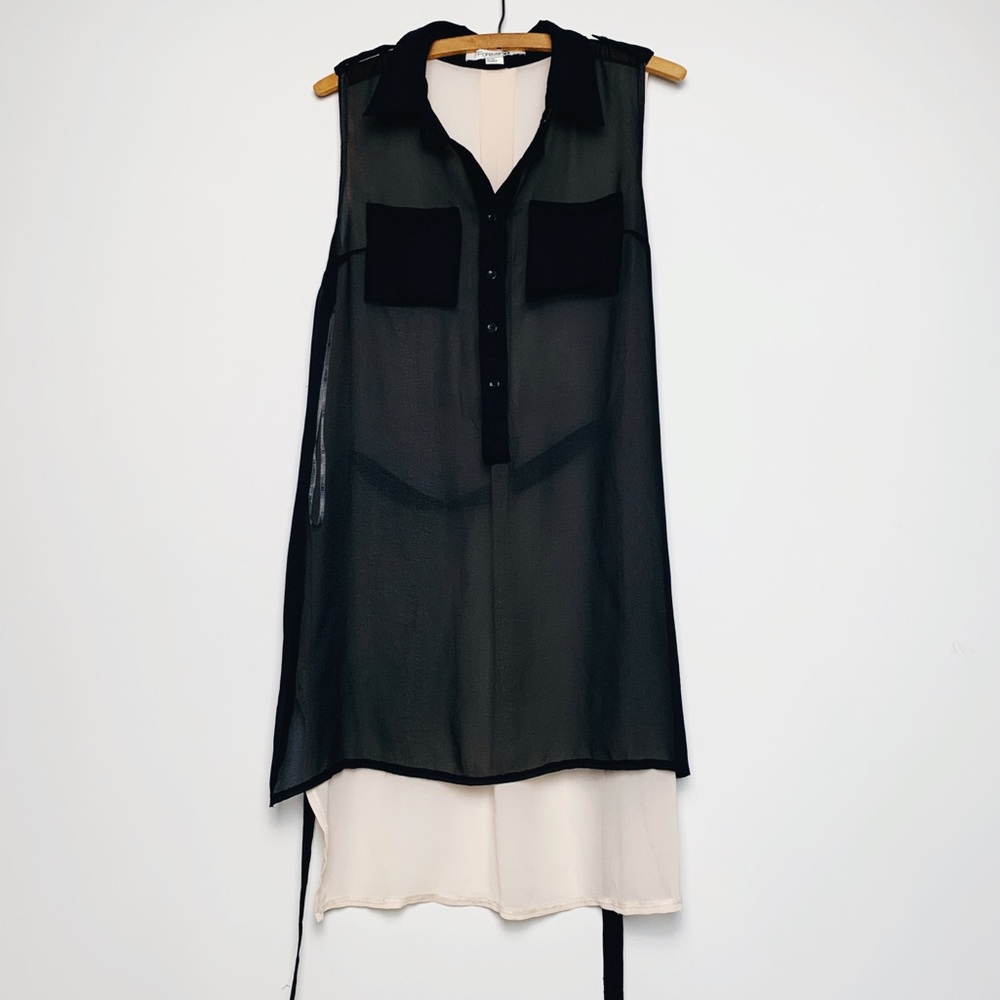 Forever 21 Sheer Sleeveless Black & Cream Tunic